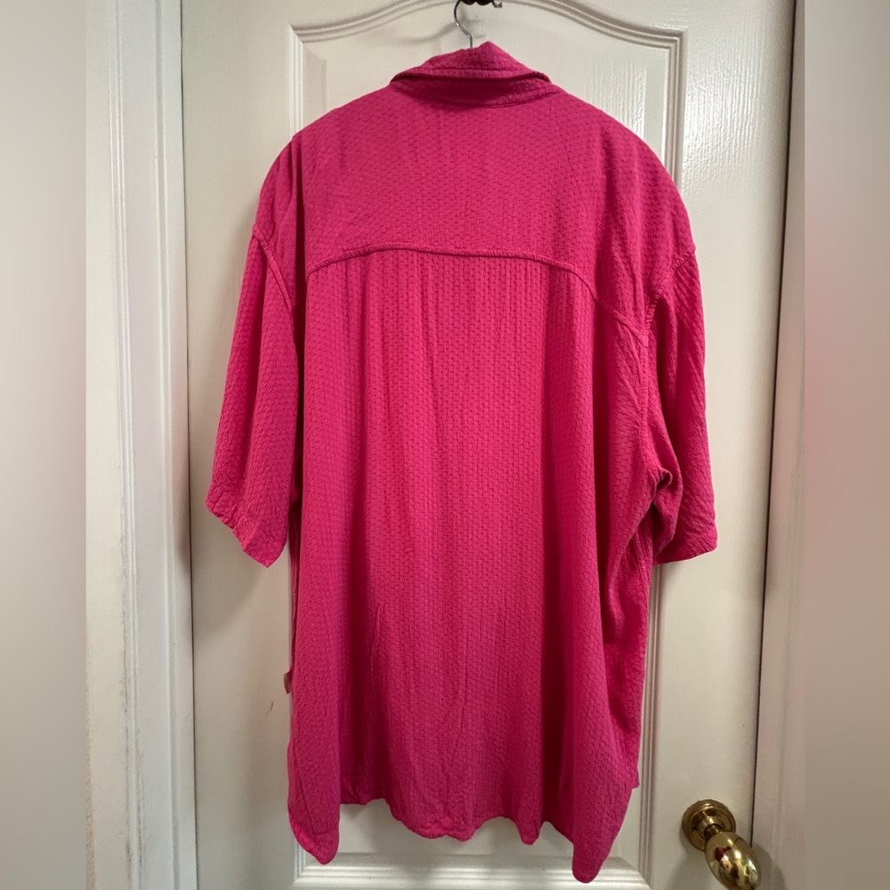 Urban Outfitters Hot Pink Button Down Drape Shirt Size L Oversized Short Sleeve - Picture 5 of 8